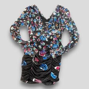 DESIGUAL(NORDSTROM) SHEER LAYERED MESH MINI DRESS COLORFUL Y2K VIBES MEDIUM